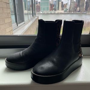Kelsi Dagger Brooklyn Forest Chelsea Boot BLACK LEATHER/ LEOPARD VELVE